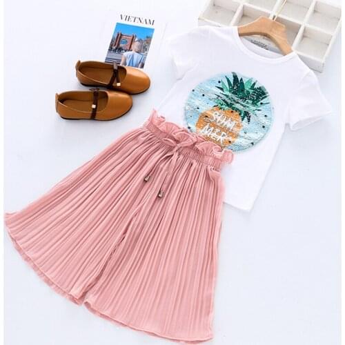 Kids Tracksuit For Girls Clothing Sets 2021 Summer Toddler Girls Clothes Sequins Chiffon Pant 2pcs Outfit Suit Children Clothing