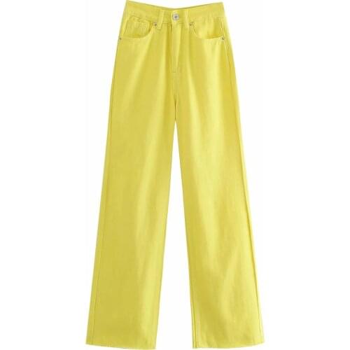 Dave&Di 2021 Summer England Vintage Colorful High Waist Jeans Woman Wide Leg Jeans For Women Loose Mom Jeans For Women