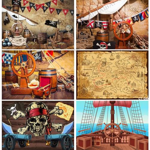 Pirate ShipTheme Backdrop Birthday Backdrop Background Pirate Ship Background for Newborn Children Boys Portrait 1st Birthday