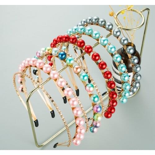 Hot Selling New Double Layers Diamond Pearl Headband Colorful Metal Headband for Women 2021 Hair Accessories