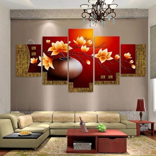 Oil painting wall art gold flowers group oil painting high quality home decoration abstract modern style paintings dy-109D