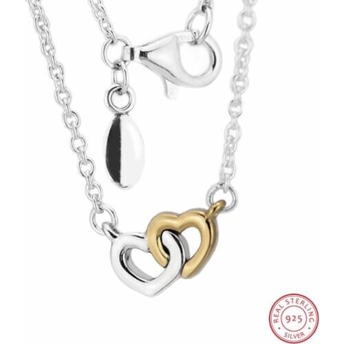 Luminous Hearts Collier Pendants and Necklaces for women with 100% 925 Sterling Silver and 14K gold Fine Jewelry Free Shipping
