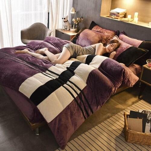 3pcs/4pcs Solid Color Thcikened Coral Fleece Home Bedding Set Breathable Soft Duvet Quilt Cover Bed Sheet Home Decor