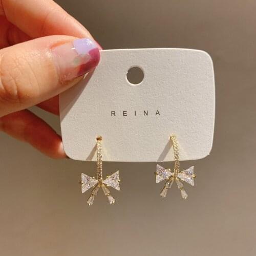 Fashion Korean Classic Elegant Rhinestone Geometric Bowknot Drop Earrings For Women Fashion Cute Crystal Pendant Jewelry