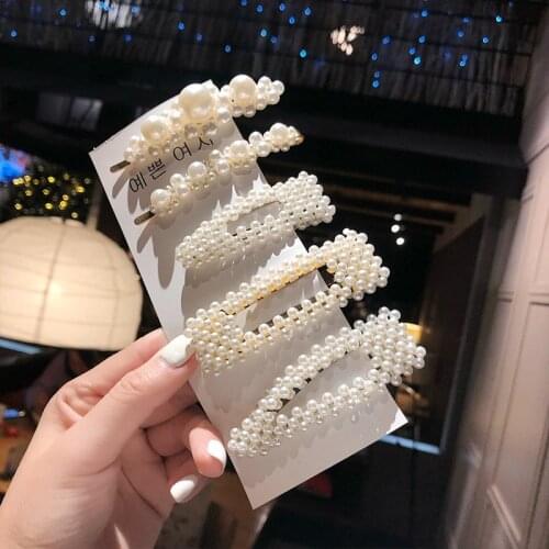Ins Fashion Women Girls Pearl Hair Clips Set Elegant Headwear Hairpins Barrettes Korea Design Hairpin Headband Hair Accessories