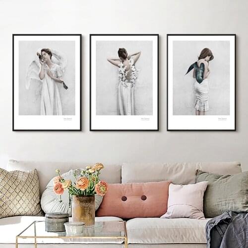 Nordic Girl Angel Canvas Wall Art Painting Decoration Modern Print Picture and Posters for Living Room 3 Pieces Unframed