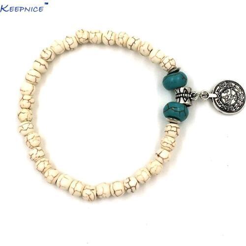 New European Boho Jewelry Suppliers Handcrafted Bracelets Beaded Bracelet With Coin Charm Antique Silver For Women