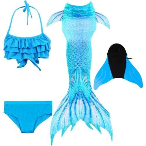New Blue Children Mermaid Swimwear Girls Colorful Bikini Children Split Kids Swimsuit Mermaid Tail with or No Monofin Fin