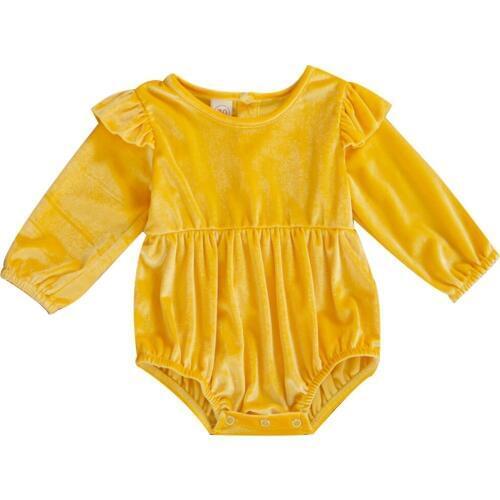 2020 Autumn Baby Girls Outfits Long Sleeve Round Collar Rompers Toddler Gold Velvet Solid Color Ruffle Jumpsuits 0-18M Clothing