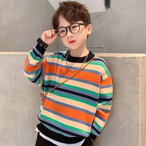 Autumn/Winter Color Striped Base Sweater New Style Small Medium Boy Baby Western-style Wool Knitted Sweater Line Childrens Wear