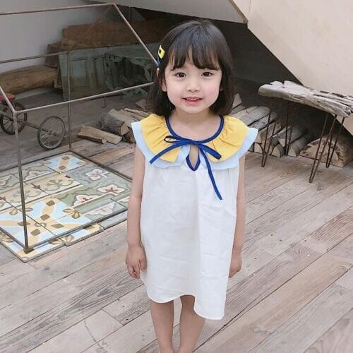 Girls dress summer 2019 solid color cotton cute dress girl white sleeveless dress baby clothes childrens clothing