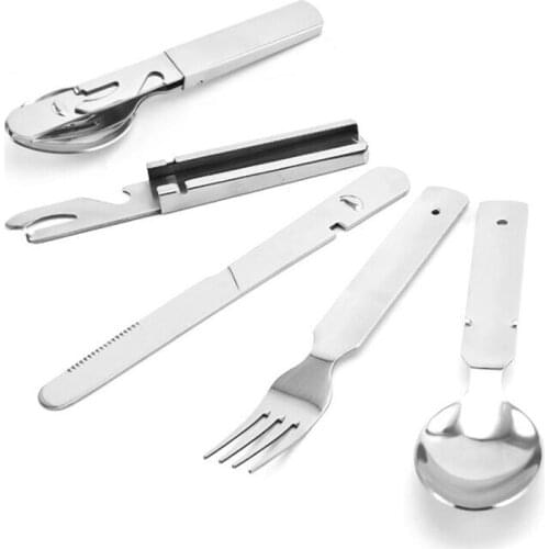 Stainless Steel Tableware Outdoor Camping Portable Tableware 3 Piece Western Cutlery Set Folding Storage Tableware