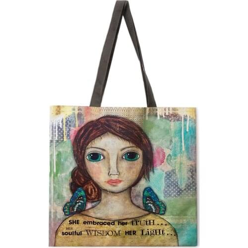 American simple girl printing handbags ladies linen bags ladies shoulder bags outdoor leisure handbags foldable shopping bags