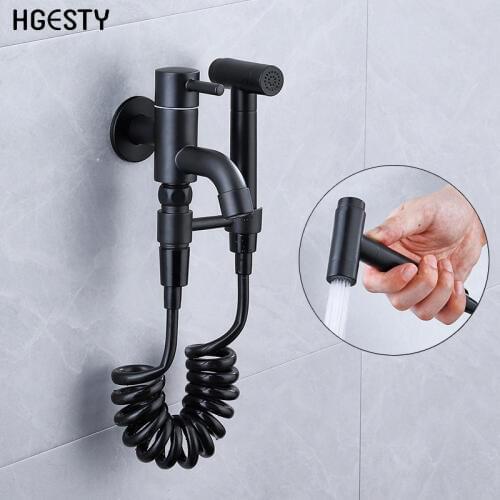 Handheld Bidet Sprayer Set Black Bathroom Toilet Sprayer Hygienic Shower Tap Bidet Wall Mounted Cold Water Tap For Self Cleaning