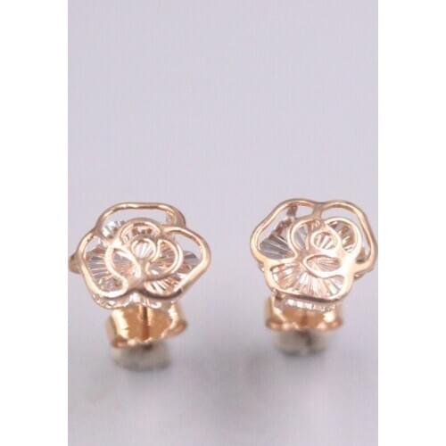 New Pure Solid 18K Rose Gold Earrings 16x9mm Beautiful Flower Ear Stud
