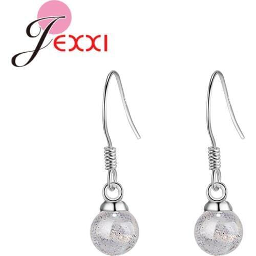 Special Round Shape Stone Pattern Drop Earrings For Women Girls Pretty Shiny Gifts Real 925 Sterling Silver Popular Style