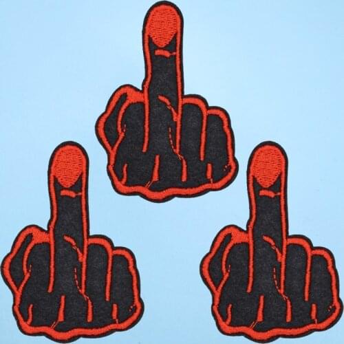 Middle Finger Provoke Gesture Red Yellow White 3 Color Diy Punk Patch Clothes Apparel Embroidery Appliques (Size:7x5.3cm)
