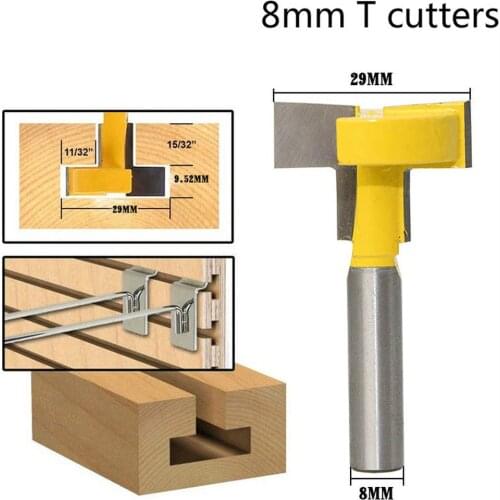 1PCS 8mm Wood Milling Cutters Electric Alloy Straight Edge T-shaped Knife Woodworking 8 Handle Slotted Bit Tool