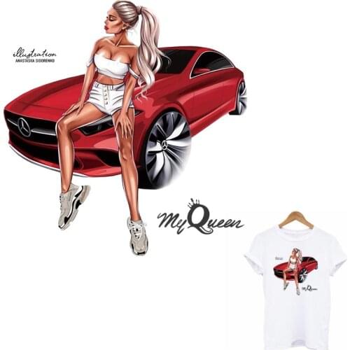 Sex Girl& Car Heat Transfer Thermal Sticker DIY A-Level Washable Iron On Patches For Clothing Girl T-Shirt Applique Accessory