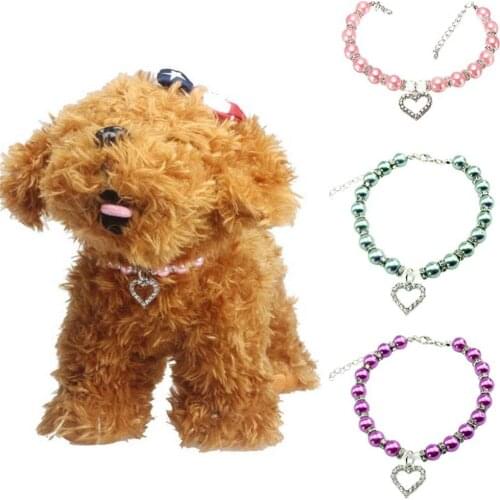 Beauty Rhinestone Faux Pearl Love Heart Pendant Puppy Pet Dog Collar Necklace Dog accessories Mascotas Suministros para perros