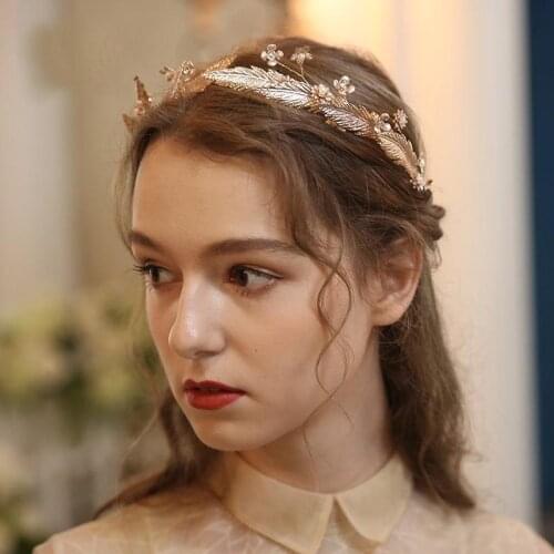NiuShuya Vintage Wedding Hairband Leaf Crystal Headdress Gold Headpiece Crown For Women Bride Accessories Bridal Hair Jewelries
