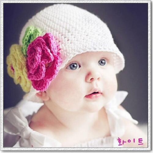 Crochet Newborn Caps Flower Beret Baby Girl Hats knitted Infant cap Beanie Bonnet girls winter hat Floral