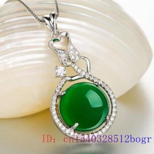 Green Jade Pendant Gemstone Zircon Jewelry Fashion Chinese Charm Gifts Necklace 925 Silver Natural Crystal Women Chalcedony