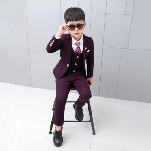 Boys Winter Suit 5Pcs Kids Wedding Blazer Suit Boys Shirts Vest Stylish Clothing Set Baby Boys Wedding Clothes