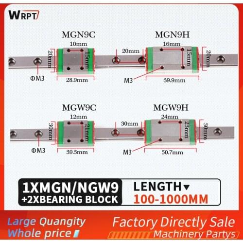 1pcs 9mm linear guide rail 1000 1050 1100 1150 1200 1300 1350 1400 1500 1600 linear guide rail+2 MGN9C MGN9H MGW9C MGW9H slider