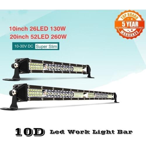 10/20 Inch 130W/260W Ultra-Thin LED Light Bar Combo Spotlight Flood Beam Led Bar 4x4 for ATV SUV Offroad LED Work Light