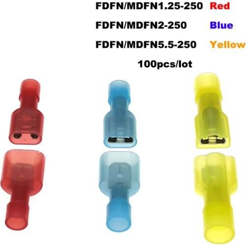 100Pcs Male Female Insulated Crimp Terminal MDFN/FDFN Electric Wire Connector Brass Nylon Joint Connectors 22-10AWG 0.5-6mm2
