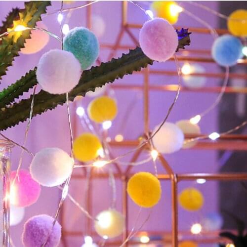 1M 2M 3M Cotton Pompom Balls Led String Lights Battery Powered Fairy Lights Christmas Decorations for Home Outdoor Navidad Decor