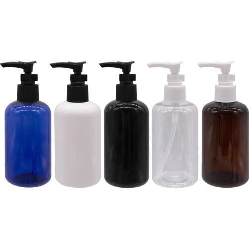 250ml Empty Plastic Bottle With Bayonet Pump , Shampoo Dispenser Container 250G Pump Bottles Blue White Transparent Black Brown