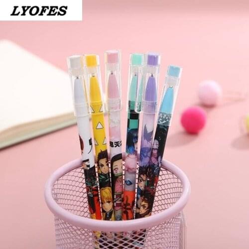 6 Pcs Anime Demon Slayer Kimetsu Yaiba Kamado Tanjirou Cute Blue ink Neutral Erasable Pen Kawaii Gel Pen kids stationery gift