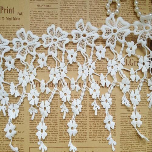 Clothes accessories flower lace embroidery White/Black cotton tassel fringe trim fabric 18cm wide-QX