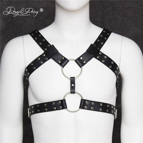DAVYDAISY Open Bust PU Leather BDSM Bondage Rivet Erotic Lingerie Gay Chest Harness Adult Game Male Female Sexy Costumes TA511