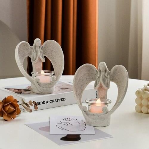 Send Electronic Candles Nordic Style Angel Candlestick Creative Ornaments Commemorative Candlestick Angel Ornaments Resin Crafts