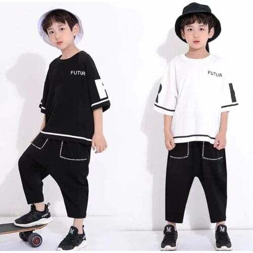 Boys Sets Summer Clothes t-shirt and Harem pants cotton loose style Children clothing suits black white boy tops and shorts