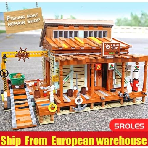 Yeshin 12004 MOC Streetview Building Blocks The 30106 Shipyard Old Finshing Store Model Assembly Brick Toys Kids Christmas Gift