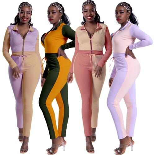 Colorblock Tracksuit Women Two Piece Set Autumn Cltohing Zipper Long Sleeve Crop Top and Pants Suits Casual Womens Sets Outfits