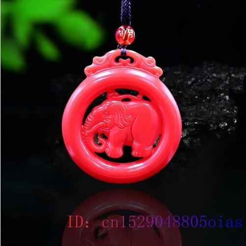 Red Jade Elephant Pendant Charm Chinese Fashion Carved Natural Necklace Jadeite Double sided Jewelry Gemstone Amulet Gifts