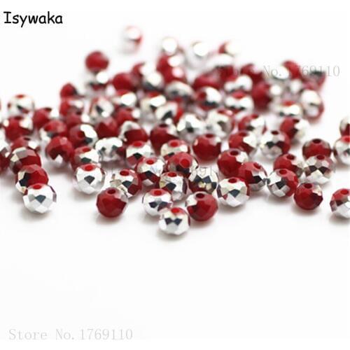 Isywaka Solid Red Silver Color 4mm 145pcs Rondelle Austria Crystal Glass Beads Loose Faceted Round Beads Jewelry Making