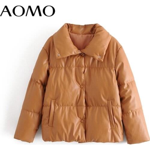 AOMO Women White Fur Faux Leather Jacket Coat Oversized Buttons 2021 Winter Female Pu Turn Down Collar Jacket Overcoat QN99A