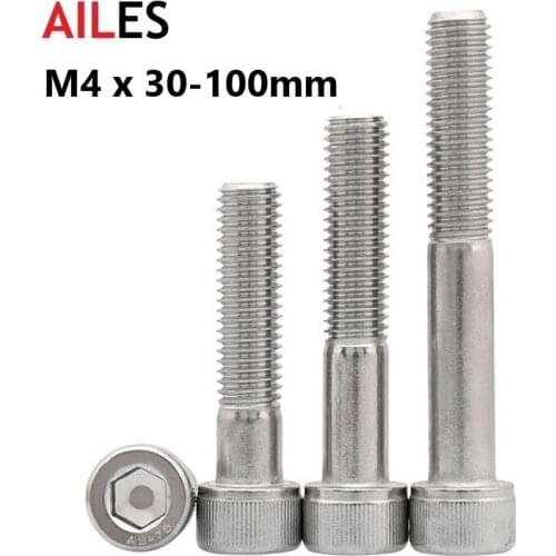 M4 Hexagon Hex Socket Cap Head 304 Stainless Steel Half Tooth Screws M4x30 40 70 80 100mm DIN912 Partially Thread Allen Bolts