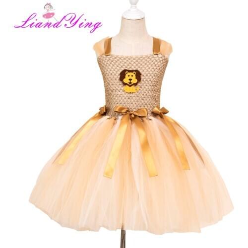 Cute Lion King Cartoon Animal Cosplay Tutu Dress Kids Christmas Party Dresses for Girls Knee Length Dress Baby Girl Clothes