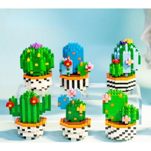 Miniature assembling figure building blocks children compatible educational toys plant flower cactus potted ornaments