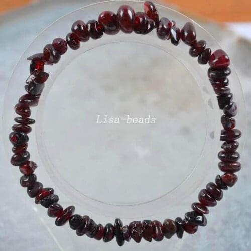 Fashion Jewelry Gift Bangle For Women Natural Red Garnet Stone Chip Beads Cord Stretch Bracelet 8" 1Pcs H1422