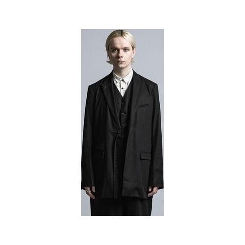 Mens suit suit loose two-piece black belt vest in Yamamoto style
