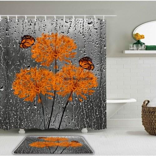 Rose&Butterfly Waterproof Shower Curtain Set Bathroom Non-slip Mat Set Rug Toilet Bath Mat Rugs Decor Shower Curtain With Hooks