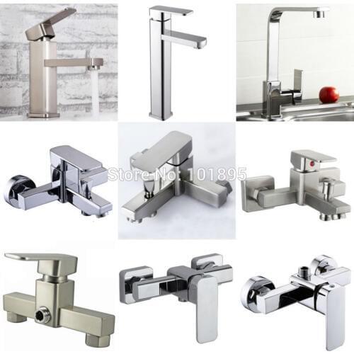 Wall Mounted Chrome and Nickel Brushed Brass Zinc and Stainless Steel Square Shower Faucet Series, X8232